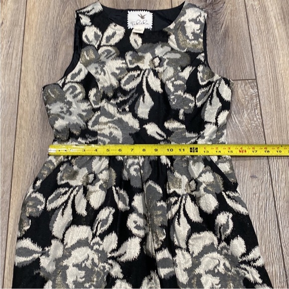 ANTHROPOLOGIE TABITHA Black Gold Floral A-Line Dress Lined w/ Pockets Sz 6 - Picture 13 of 16